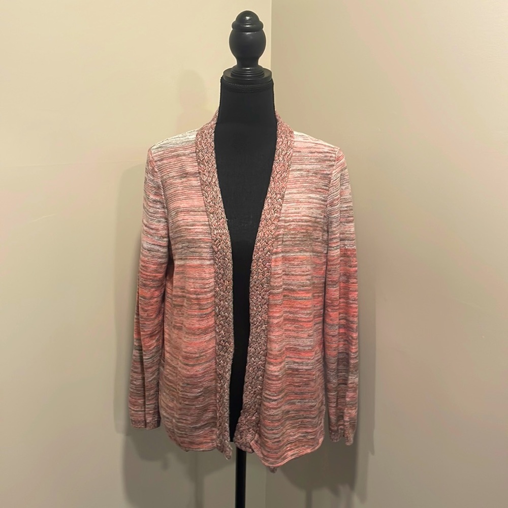 Pink & Grey Striped Cozy Open Front Small Alia Cardigan